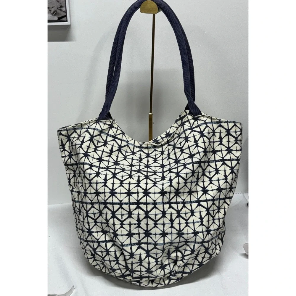 Rockflowerpaper Jute Tote Bag Women's Shibori Geometric Slouchy Hobo Shoulder